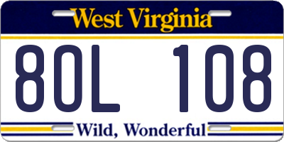 WV license plate 8OL108