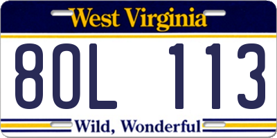 WV license plate 8OL113