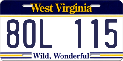 WV license plate 8OL115