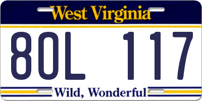 WV license plate 8OL117