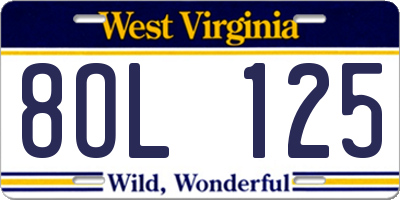 WV license plate 8OL125