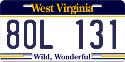 WV license plate 8OL131
