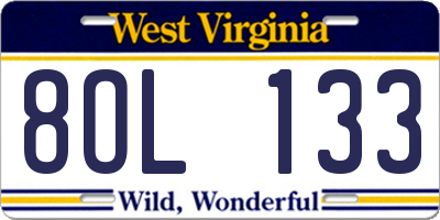 WV license plate 8OL133