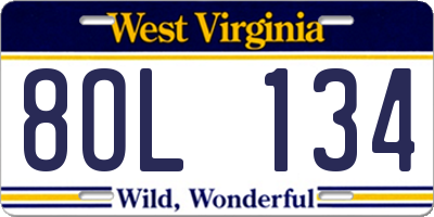WV license plate 8OL134