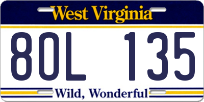 WV license plate 8OL135