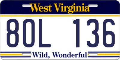WV license plate 8OL136