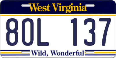 WV license plate 8OL137