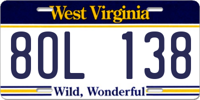 WV license plate 8OL138