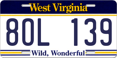WV license plate 8OL139
