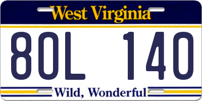 WV license plate 8OL140