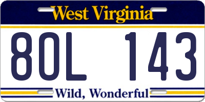 WV license plate 8OL143