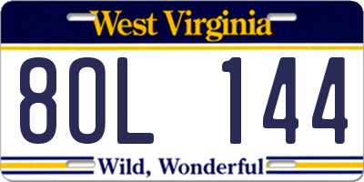 WV license plate 8OL144