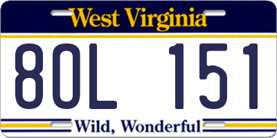 WV license plate 8OL151