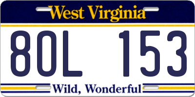 WV license plate 8OL153