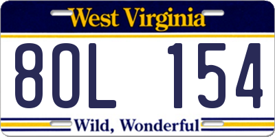 WV license plate 8OL154