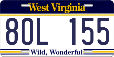WV license plate 8OL155