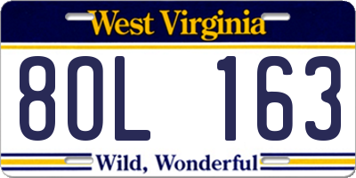 WV license plate 8OL163