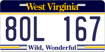 WV license plate 8OL167