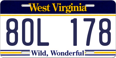 WV license plate 8OL178