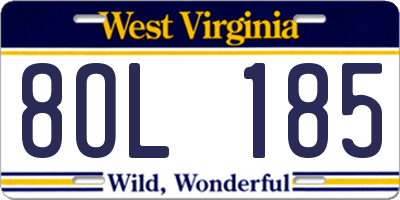 WV license plate 8OL185