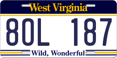 WV license plate 8OL187