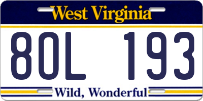 WV license plate 8OL193