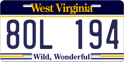 WV license plate 8OL194