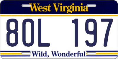 WV license plate 8OL197