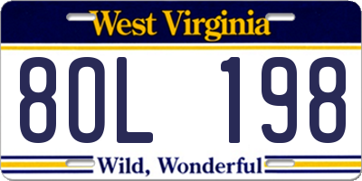 WV license plate 8OL198