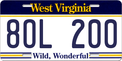 WV license plate 8OL200
