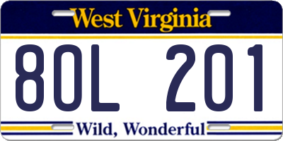 WV license plate 8OL201