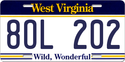 WV license plate 8OL202