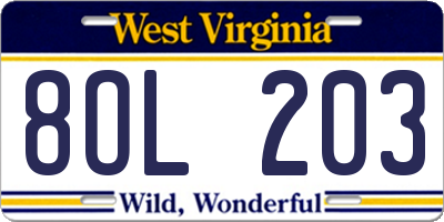 WV license plate 8OL203