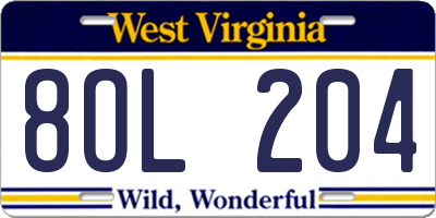 WV license plate 8OL204