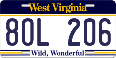 WV license plate 8OL206