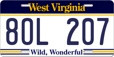 WV license plate 8OL207