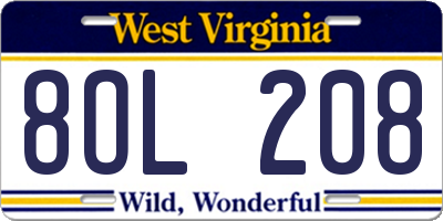 WV license plate 8OL208