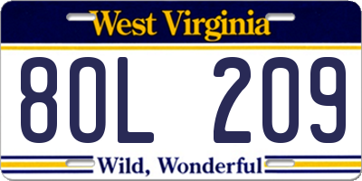 WV license plate 8OL209