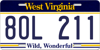 WV license plate 8OL211