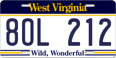 WV license plate 8OL212