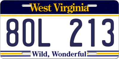 WV license plate 8OL213