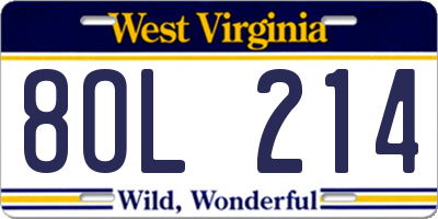WV license plate 8OL214
