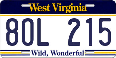 WV license plate 8OL215
