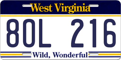 WV license plate 8OL216