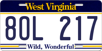 WV license plate 8OL217