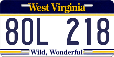 WV license plate 8OL218
