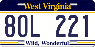 WV license plate 8OL221