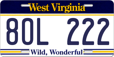 WV license plate 8OL222