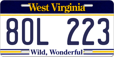 WV license plate 8OL223