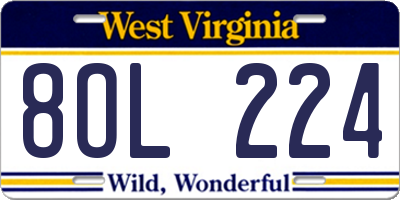 WV license plate 8OL224